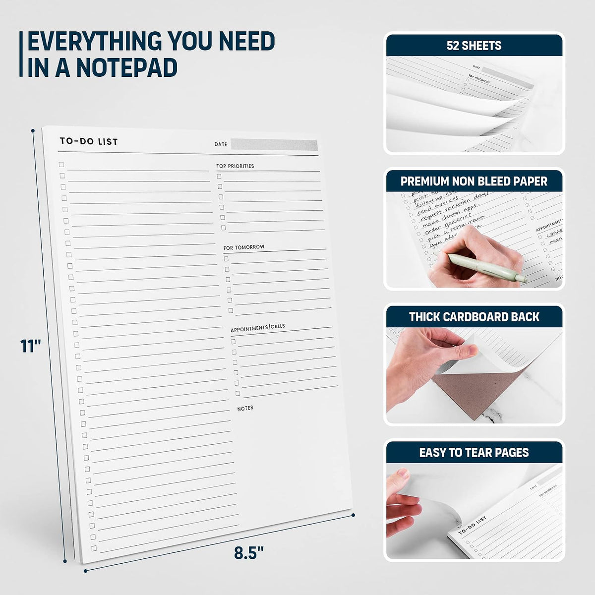 To Do List Spiral Notepad 8.5x11 52 Sheets, Daily Planner Notebook for Work
