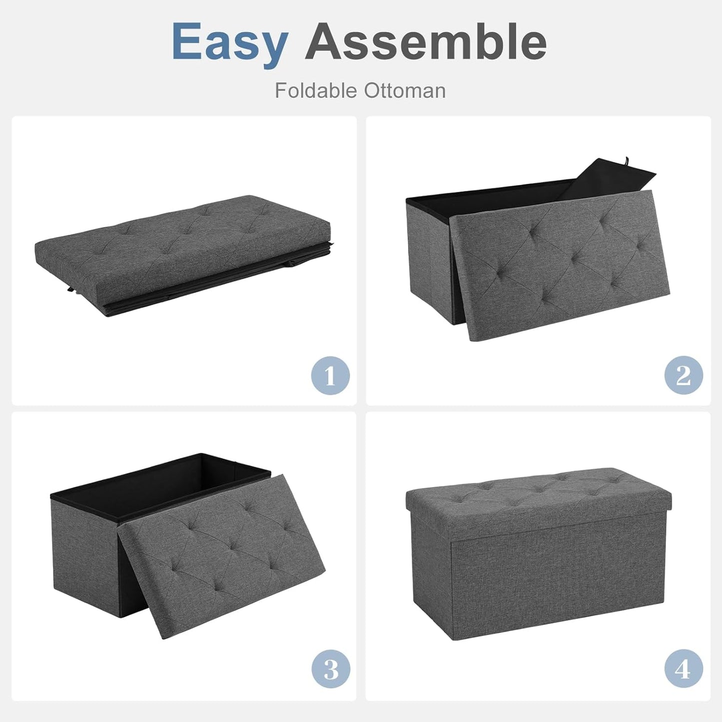 DUMOS 43 Inch Folding Storage Ottoman Bench, Large Hidden Storage Chest with Thicker Foam Padded Seat, End of Bed Foot Rest Stool for Bedroom Living Room Entryway, Load 660 lbs, Grey