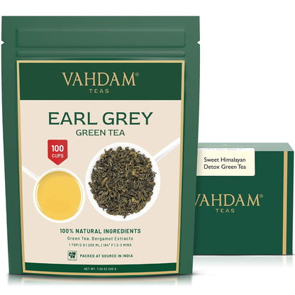VAHDAM Earl Grey Citrus Green Tea Loose Leaf (3.5oz|50+ Cups) Bergamot Oil