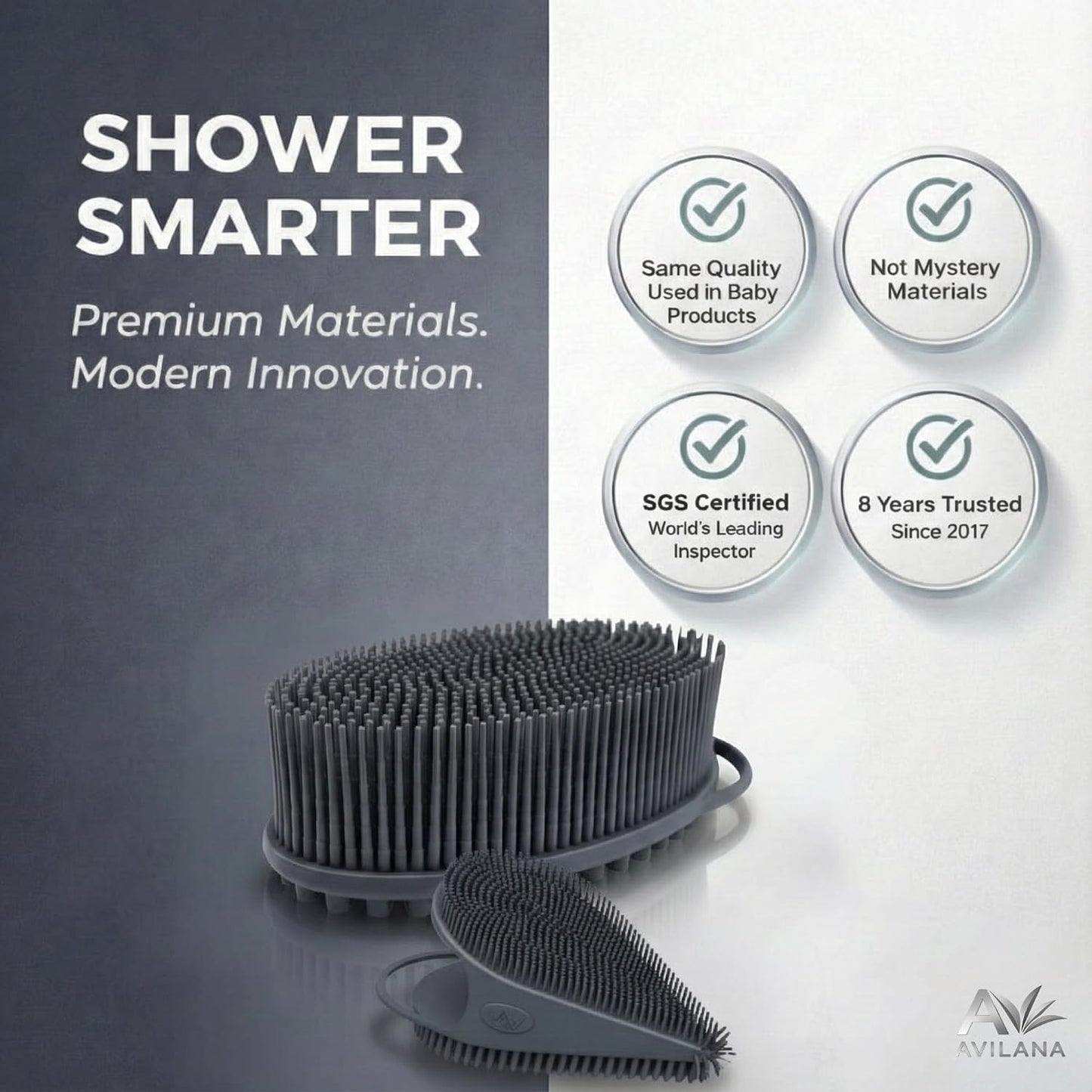 Avilana Premium Silicone Body Scrubber - Trusted Since 2017 - SGS Certified Food Grade Dual Sided Bath Brush, Quick-Dry Exfoliating Loofah Alternative, Massage Brush Sensitive Skin Women Men