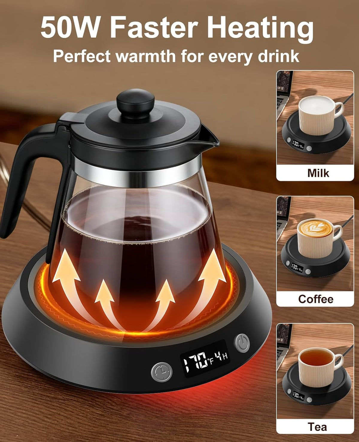 Kepwam Mug Warmer for Desk, Coffee Warmer with 3 Temp Settings & 2-9H Timer
