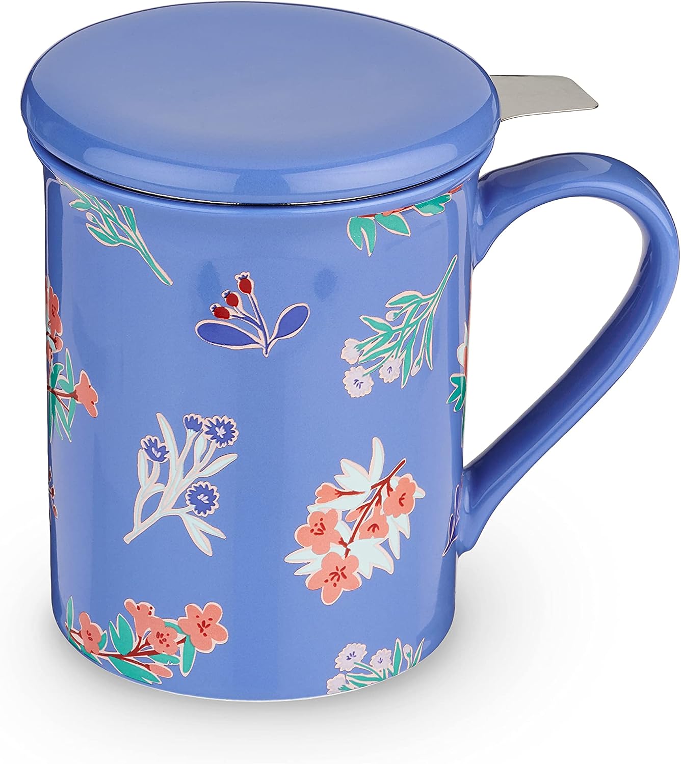 Pinky Up Annette Ceramic Tea Cup with Infuser and Lid, Travel Mug for Loose Leaf Teas, Home Office, Camping, Picnic Party, 12 oz, Set of 1, Honeycomb