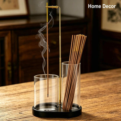 3 in 1 Incense Holder for Sticks Upside Down Anti-Ash Incense Burner with Glass Ash Catcher Backflow Cone Incense Diffuser with Adjustable Threaded Mounting for Mediation Yoga Spa Gifts Home Decor