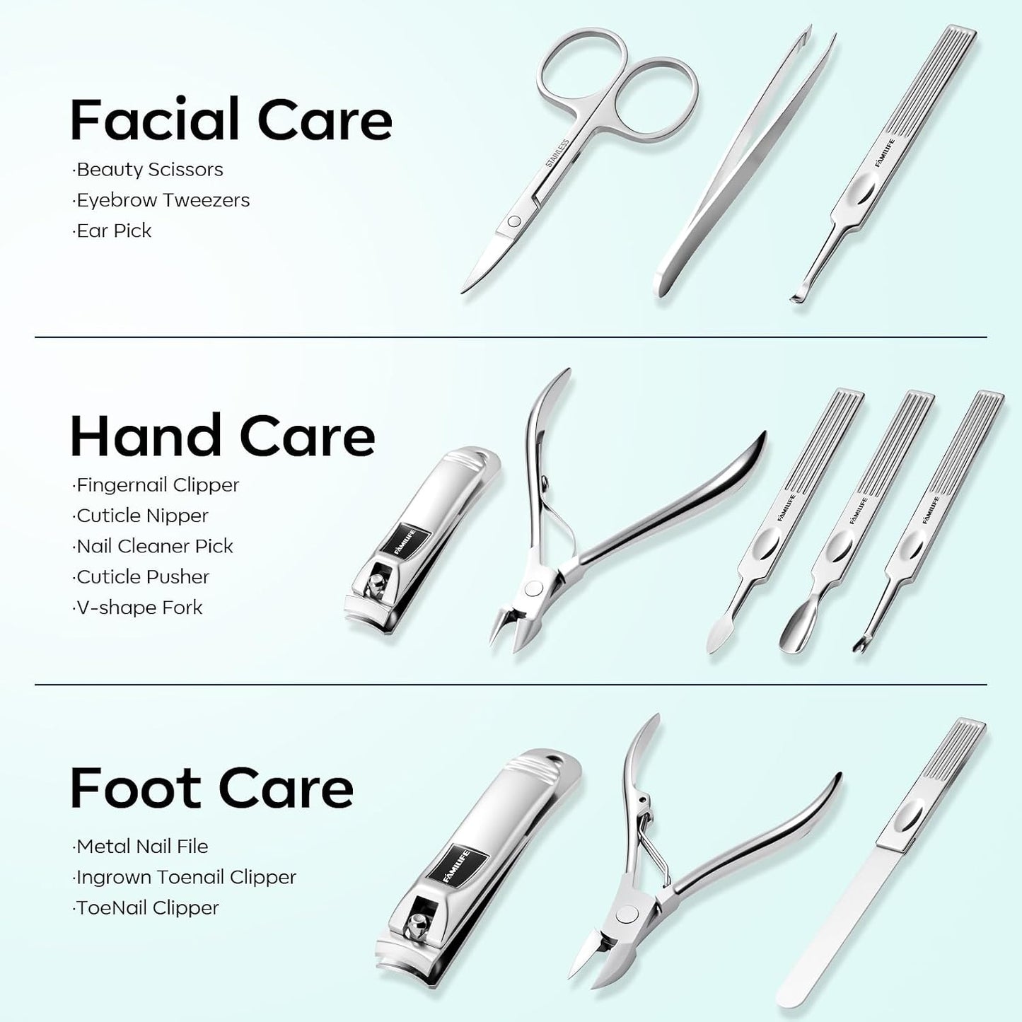 FAMILIFE Gifts for Women, Manicure Set Professional Manicure Kit 11 in 1 Nail Kit Nail Clippers Tools Stainless Steel with Rose Gold Leather Case Travel Sets