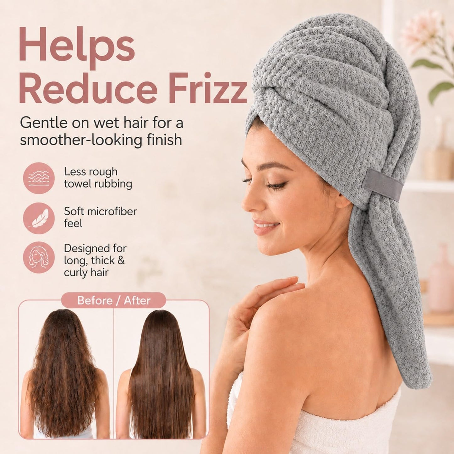 Large Hair Towel Wrap for Women, Quick-Dry Turban, Ultra Absorbent & Anti-Frizz, Ideal for Long, Thick & Curly Hair, Soft Lightweight Microfiber Drying Towel (24x42, Blue)