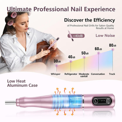 TUOBEO Cordless Nail Drill Electric Nail File Kit, Rechargeable Efile Set, Portable Acrylic Gel Nail Polish Remover Machine, Pedicure Manicure Tool, 11 Bits, 56 Sanding Bands, Salon Home, Purple