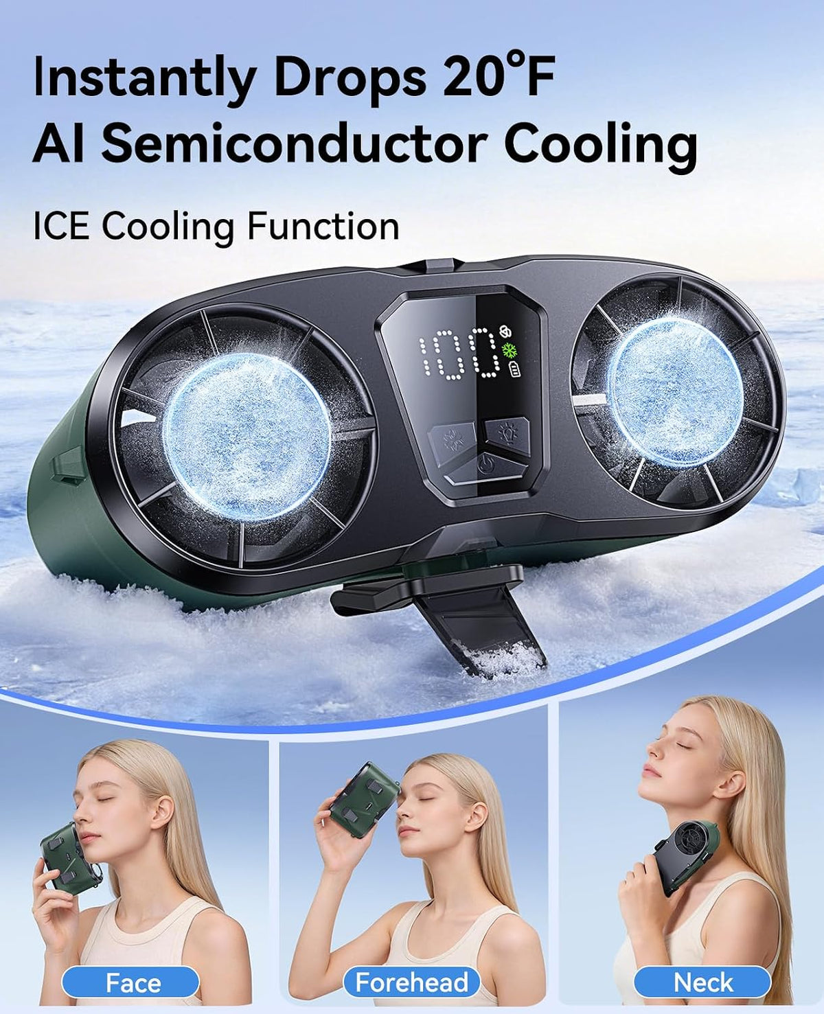 KIMMOO Portable Waist Fan, Dual-Motor with Ice Cooling, 10000mAh Battery