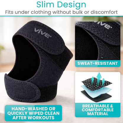 Vive Dual Patellar Tendon Support Strap - Knee Stability Brace for Men & Women, Patella Stabilizer Band for Pain Relief & Mobility, Meniscus, Tendonitis, Running, Arthritis, Injury Recovery (Medium)