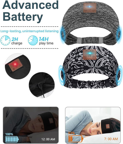 2-Pack Sleeping Headphones, Headband Headphones with Ultra-Thin HD Stereo Speaker, Bluetooth Headband for Sports, Workouts, Insomnia, Yoga, Air Travel, Meditation - Black&Grey