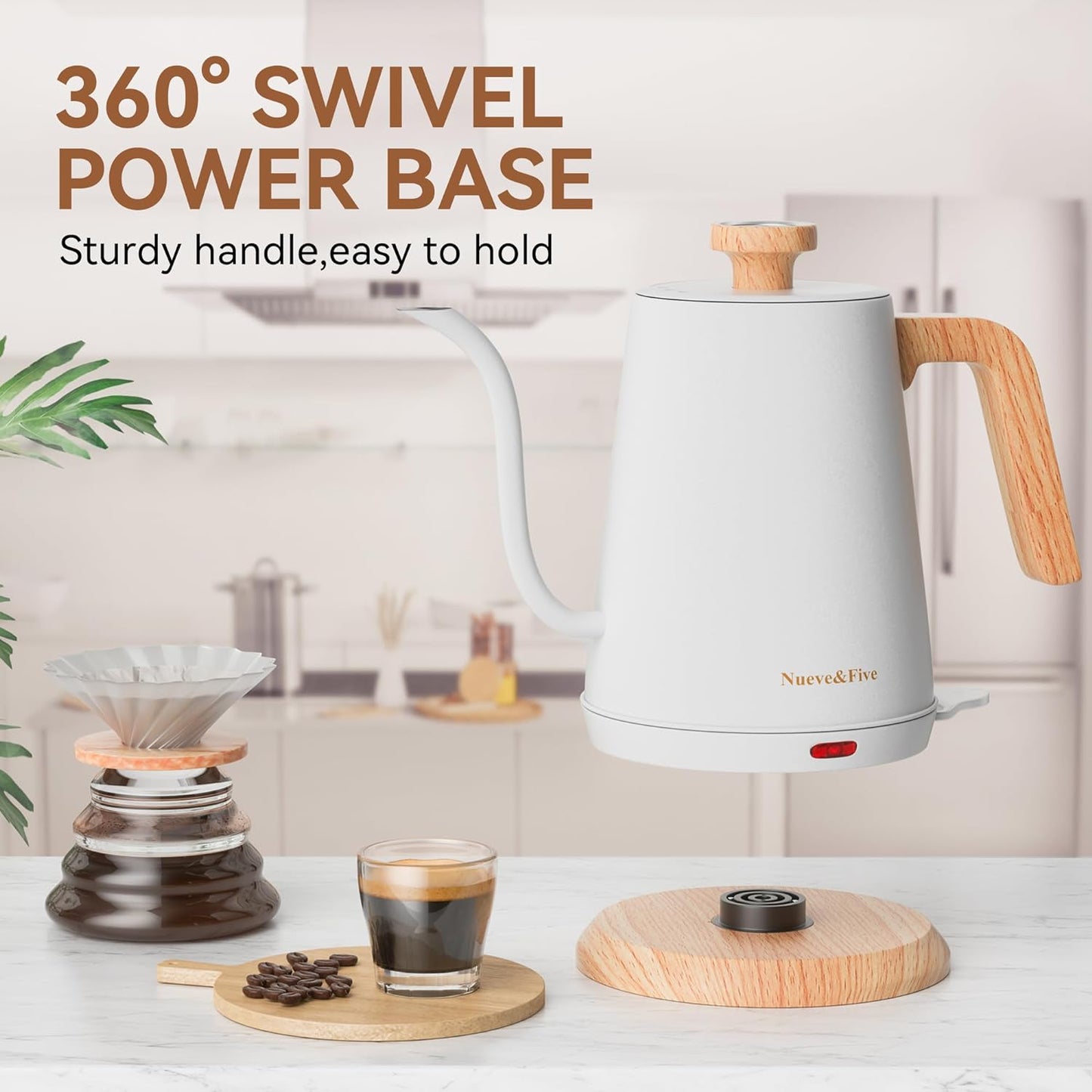 Nueve&Five Gooseneck Electric Kettle with Thermometer, Copper Tea Kettle with Auto Shut-Off,1000W Hot Water Kettle Electric of Stainless Steel,Electric Kettles for,Coffee & Tea