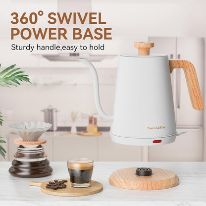 Nueve&Five Gooseneck Electric Kettle with Thermometer, Copper Tea Kettle with Auto Shut-Off,1000W Hot Water Kettle Electric of Stainless Steel,Electric Kettles for,Coffee & Tea