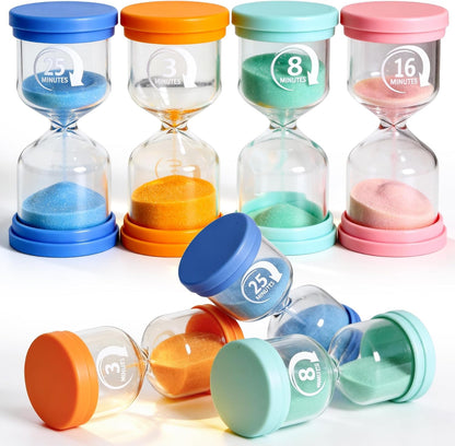 PROLOSO 6 Pcs Colorful Sand Timers Set Platic Sandglass Hourglass Sand Clock Timer 30sec/ 1min/ 2mins/ 3 Minutes/ 5 Minute/ 10mins for Kids Games Classroom Home Office Kitchen