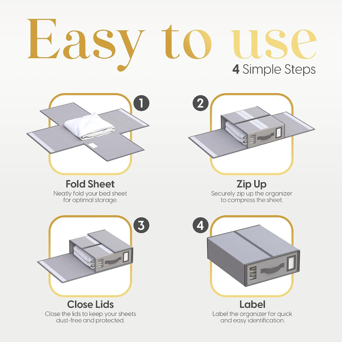 Sheet Organizers and Storage – 4 Pack Bed Sheet Organizer for Queen & King Size, Foldable Linen Closet Storage for Bedding, Duvet Covers, and Pillowcases