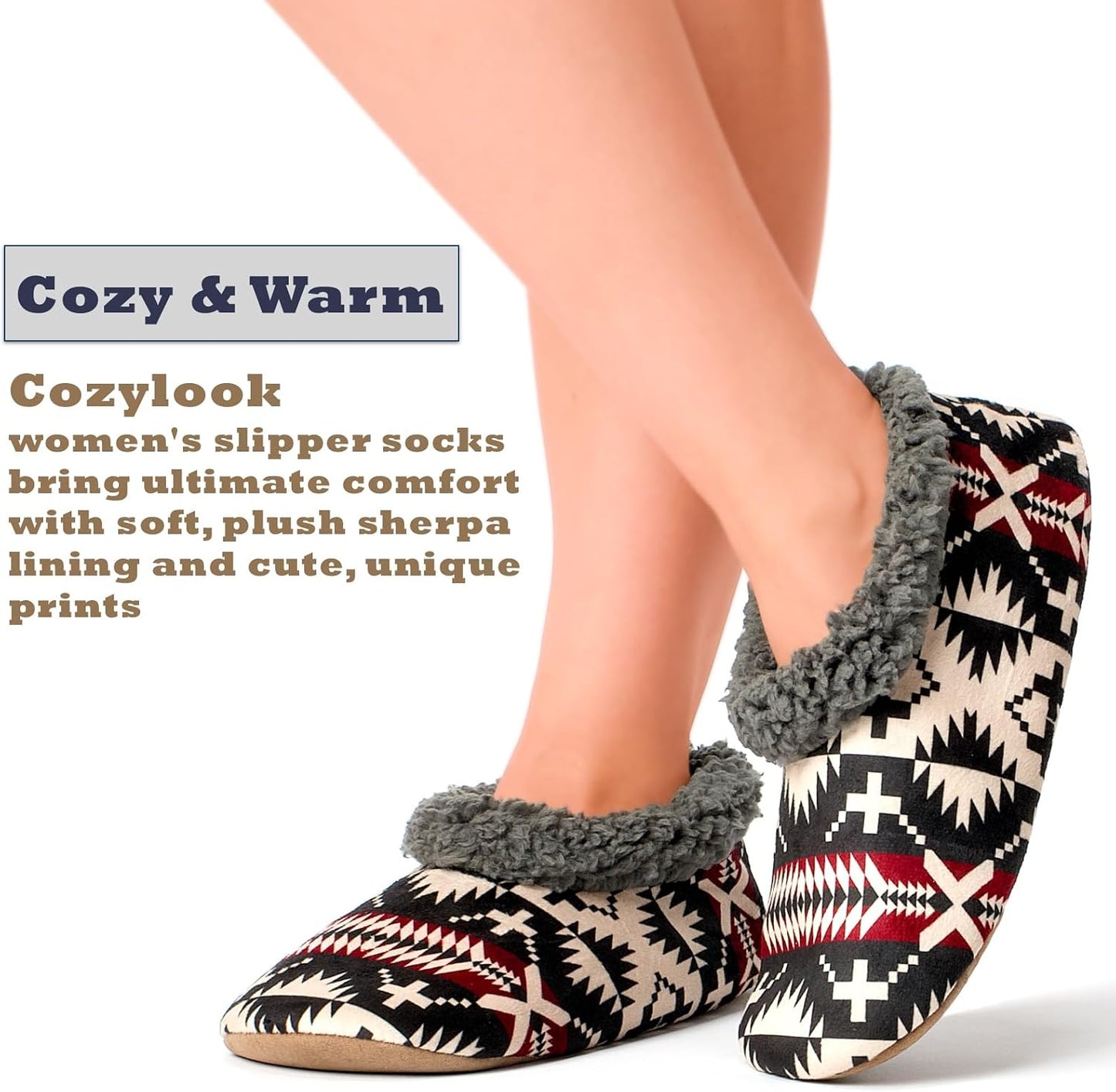 Cozylook Fuzzy Slippers for Women Indoor Soft Sole Slipper Socks with Non Slip Grippers Warm Fluffy