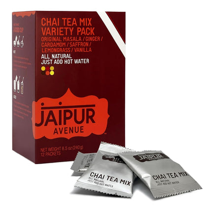 Jaipur Avenue Cardamom Chai Tea Mix Crafted with All-Natural Assam Black Tea, Cardamom, Cane Sugar, and Premium Dry Milk - Preservative-Free, Gluten-Free, Authentic Indian Chai Tea Latte (15 Servings)