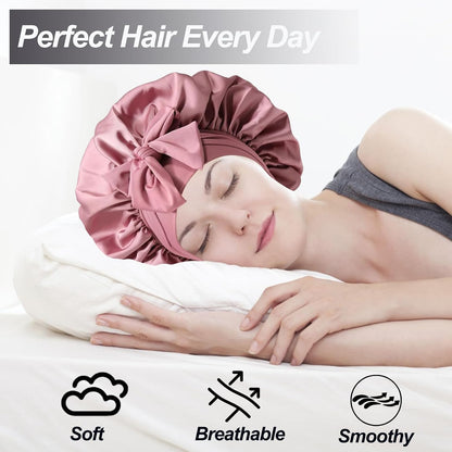 Silk Bonnet Satin Bonnet for Sleeping Large Bonnets with Tie Band Hair Wrap with Adjustable Straps Hair Cap for Women Curly Black