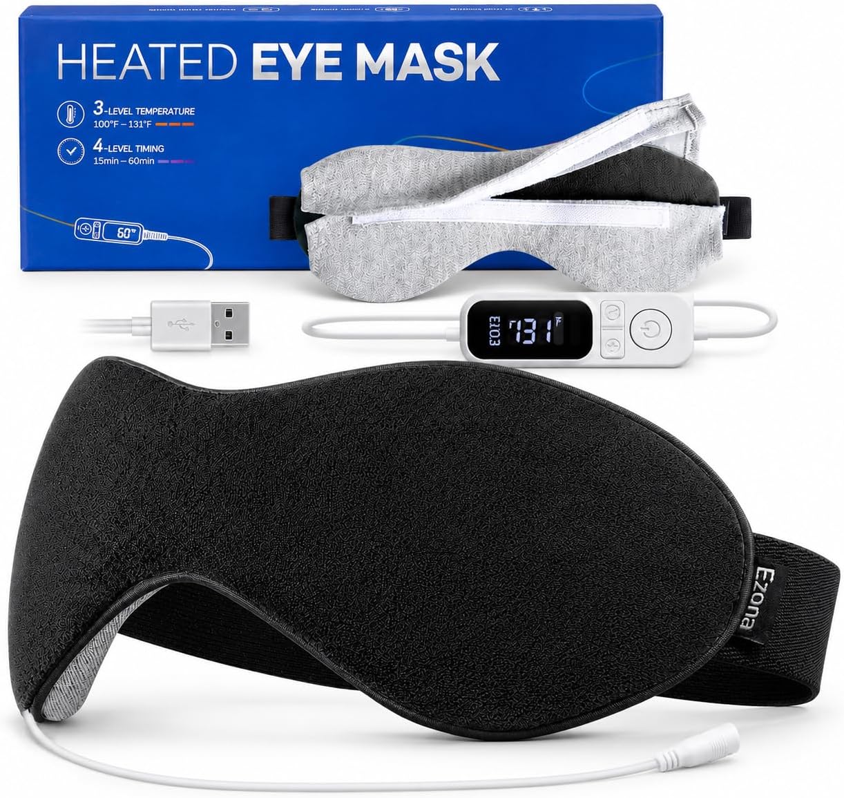 Ezona Heated Eye Mask, Warm Eye Compress Mask for Dry Eyes