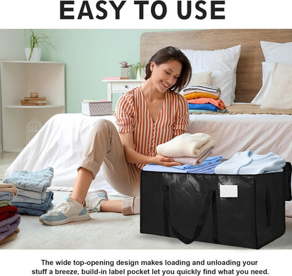 Moving Bags Extra Large - Heavy Duty Storage Totes with Wrap-Around Handles & Reinforced Zippers - Foldable Moving Box Alternative, Water-Resistant for Dorm, Closet & Under Bed Storage (Clear)
