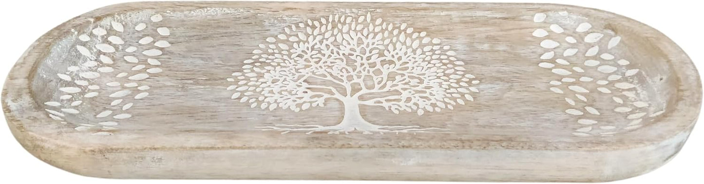 VANIYA CRAFTS® Wooden Handmade Tree of Life Design Boat Shape Incense Holder Stand Insence Tray for Home Decor Restaurant (11X4, Natural Black)