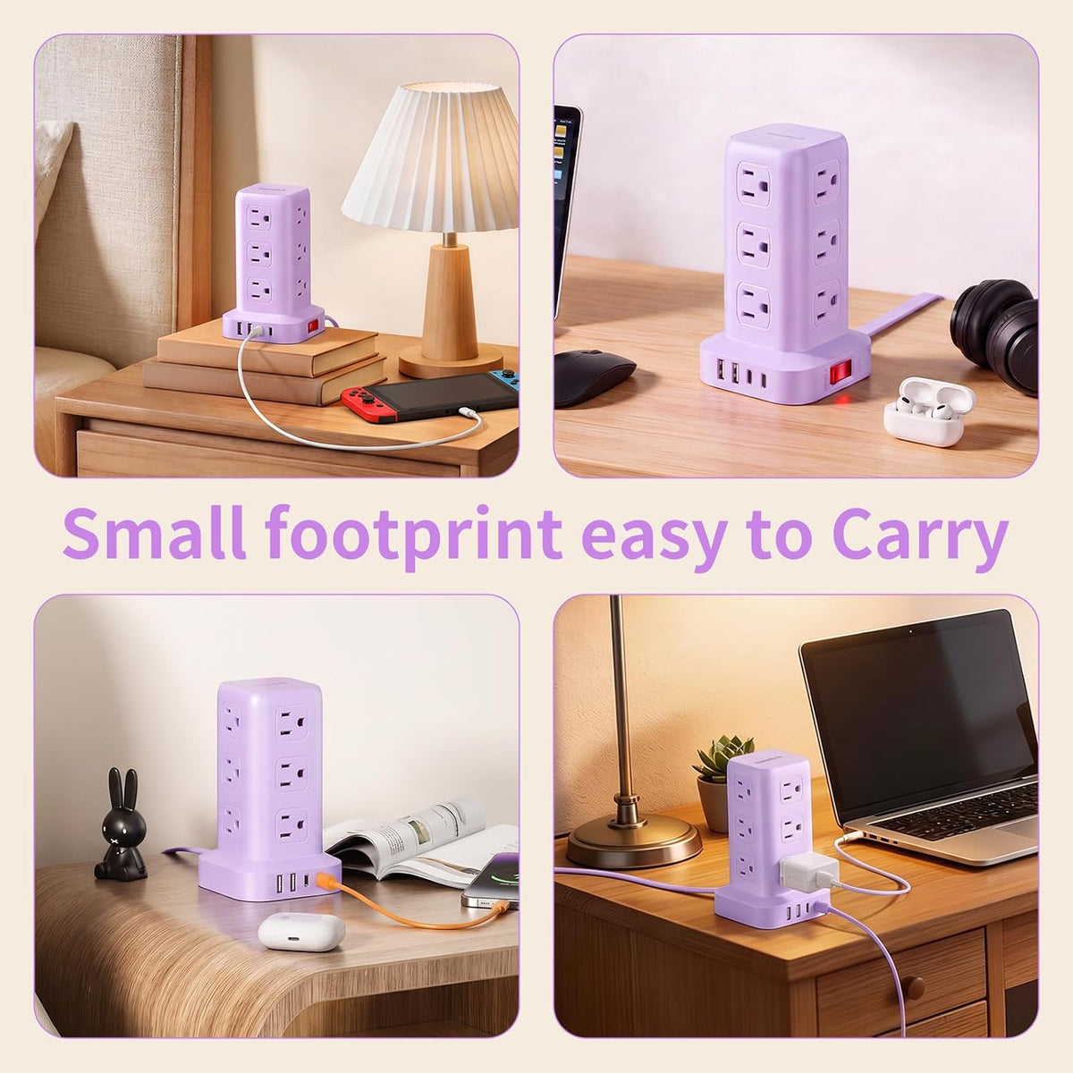 Extension Cord with Multiple Outlets, SMALLRT Power Strip Tower, Outlet Extender with 12 AC Outlets 4 USB, 6.5FT Extension Cord for Home Dorm Room, Office Supplies,Overload Protection