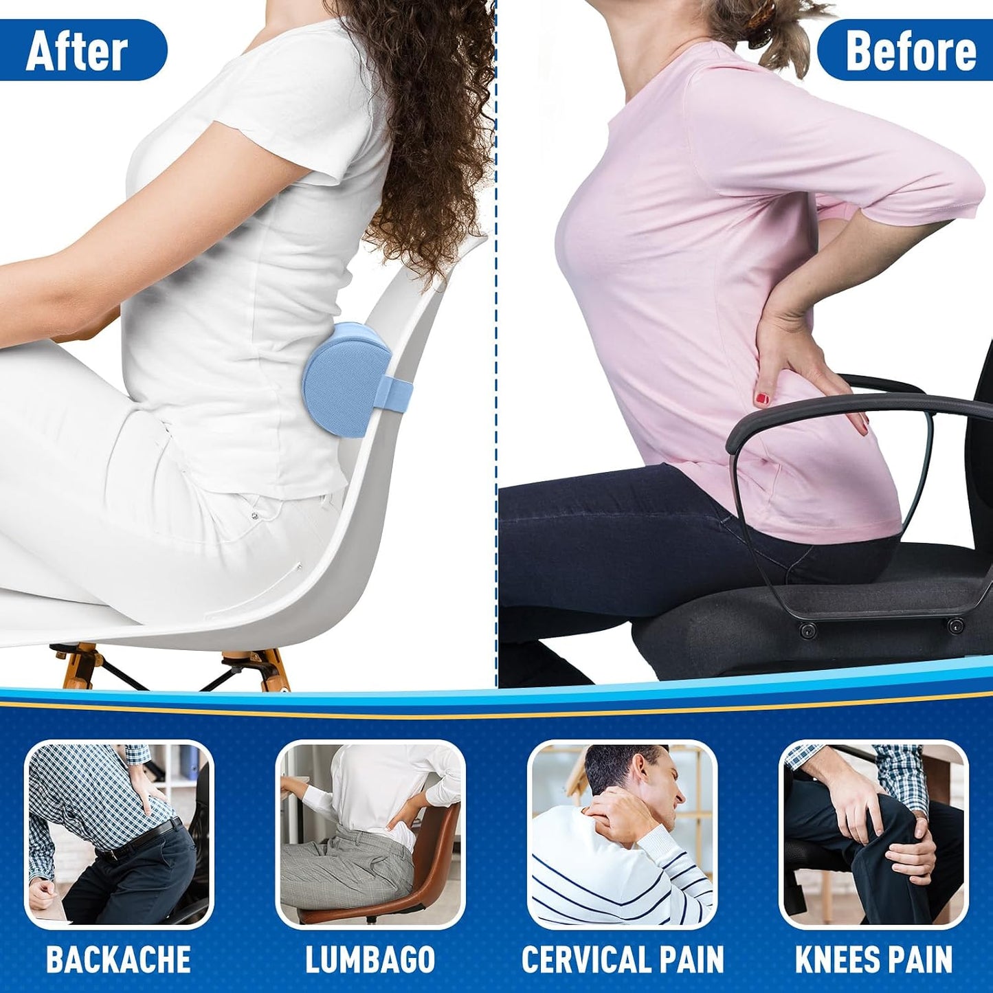 CushZone Lumbar Roll Support Pillow for Office Chair, Car, Gaming Chair, Memory Foam Back Cushion with Washable Cover for Relieving Back Pain & Improving Posture,Black
