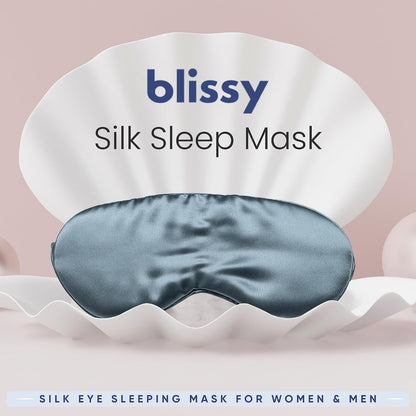 Blissy Silk Sleep Mask - Eye Sleeping Mask for Women & Men for Total Blackout - 100% Pure Mulberry Silk, 22 Momme 6a Fibers - Blindfold Sleep Mask Side Sleeper Eye Cover (Non Adjustable)