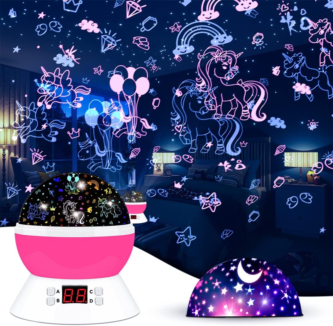Kids Star Projector Night Light, Star Night Light Projector for Kids, Ceiling Stars Projection Lamp with Timer, 360° Rotating Night Light for Bedroom, Birthday Gift for 3 4 5 Year Old Girls Boys Black