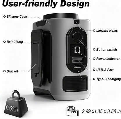 10000mAh Portable Waist Fan Clip on, Personal Belt Fan with Light