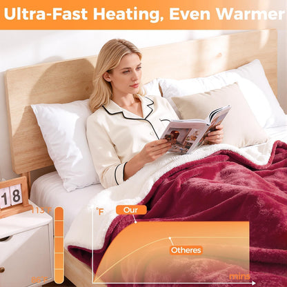 Mlivrom Heated Blanket Electric Throw, “50 x 60 with 5 Levels & 10 Hours Auto Off, Extremely Soft Flannel Warm Blanket Gifts Over-Heat Protection, ETL Certified Machine Washable