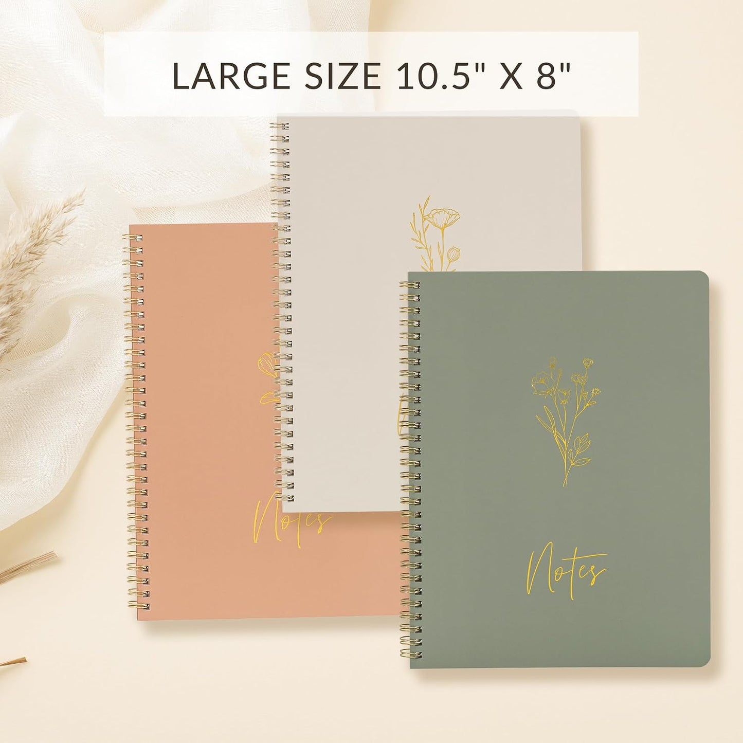 ZICOTO Aesthetic Spiral Notebook Set of 3 For Women - Cute College Ruled 8x6 Journal/Notebook with Large Pockets And Lined Pages - Perfect Supplies to Stay Organized at Work or School