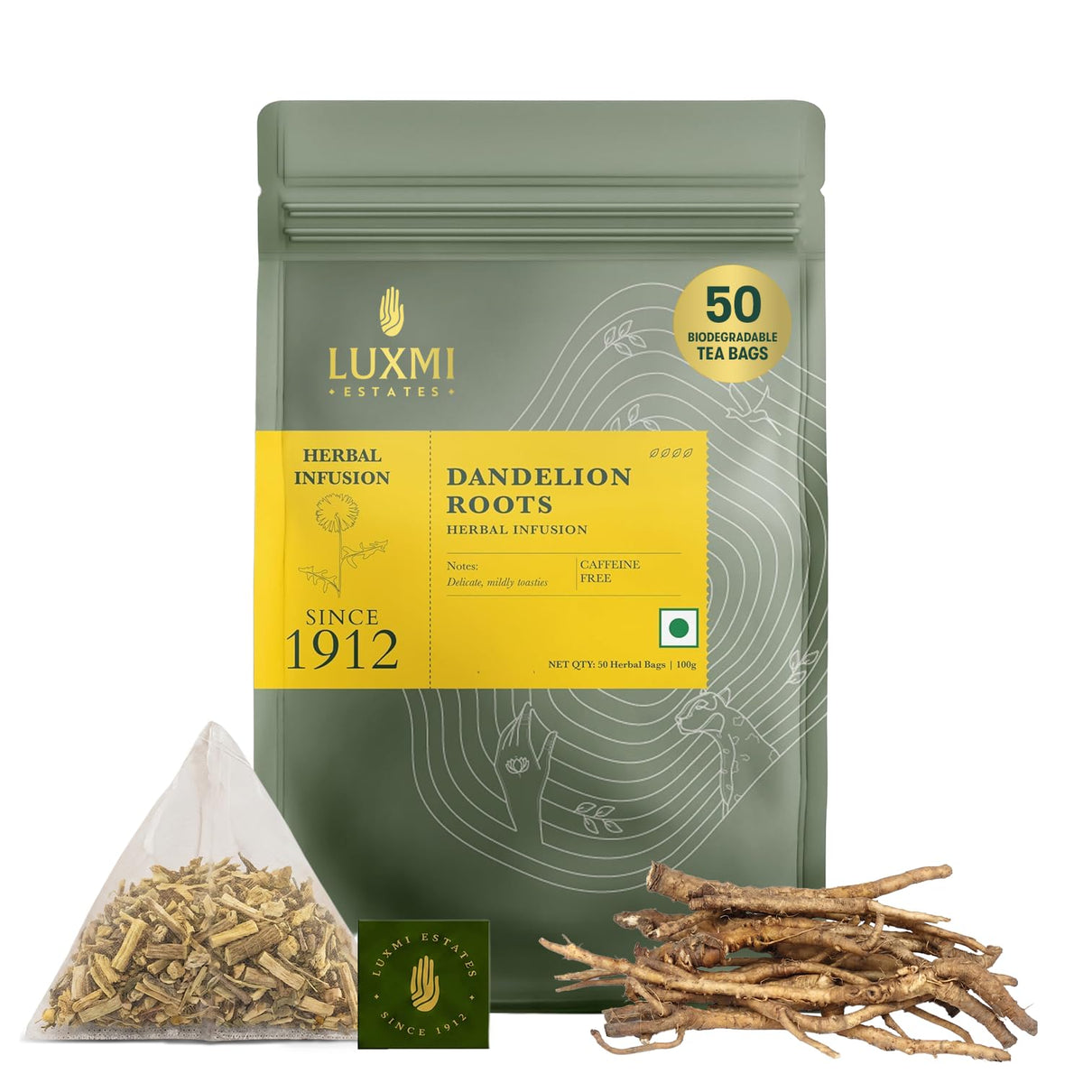 Luxmi Estates - Dandelion Root 50 Teabags, 100% Biodigradable Tea