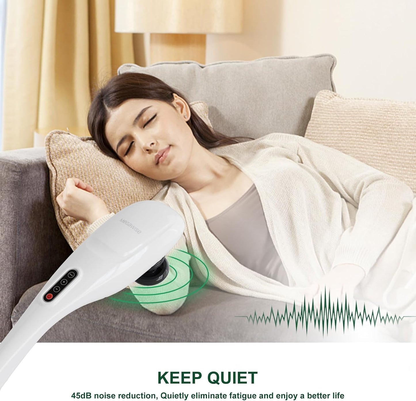 MEGAWISE Handheld Back Massager | Deep Tissue Percussion Massage for Back, Neck, Shoulders, Waist and Legs (Off-White)