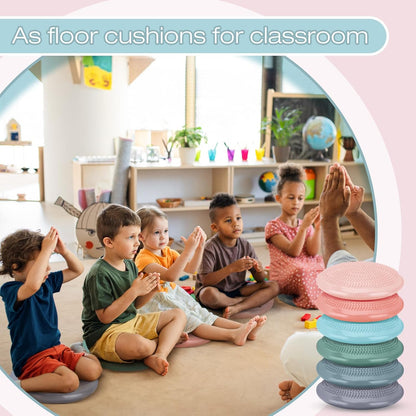 Amylove 6 Pcs Wiggle Seat Inflated Wobble Cushion for Sensory Kid 13 Inch Balance Disc Kids Flexible Seating Exercise Sensory Pad Chair Cushion for Classroom Office School (Bright)