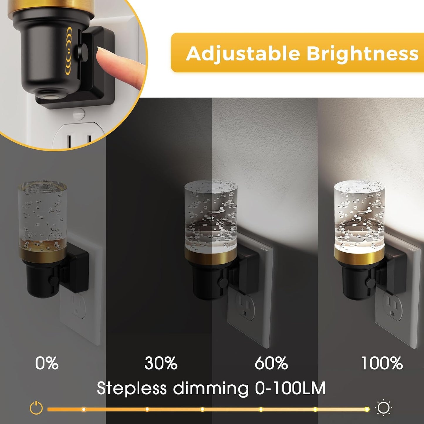 L LOHAS LED Night Light, Dimmable Night Lights Plug into Wall, Automatic Night Lights Plug in with Auto Light Sensor,Adjustable Brightness Amber LED Night Light, for Bedroom Hallway Home Decor