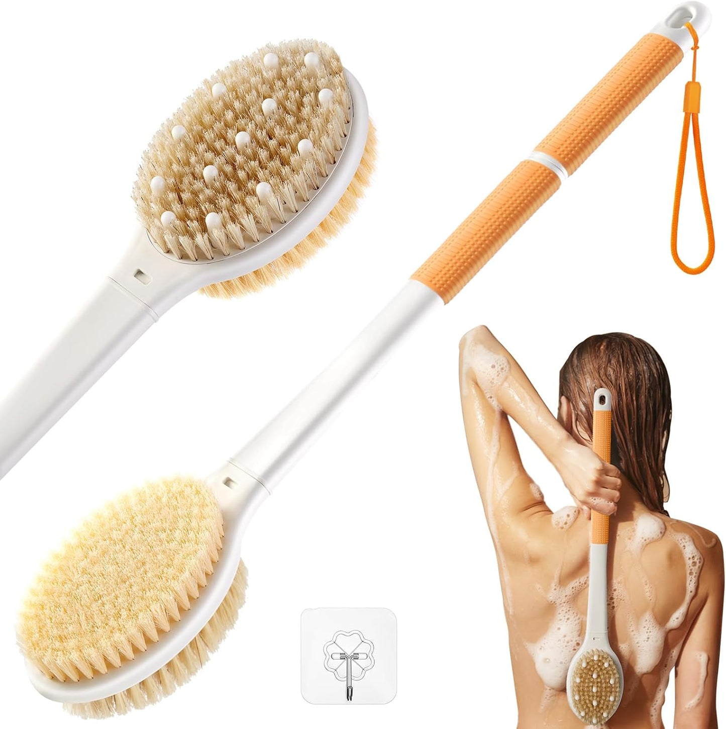Dry Brushing Body Brush for Massage - Natural Boar Bristle Exfoliating Brush with Massage Nodes for Lymphatic Drainage, Cellulite, Blood Circulation Improving Skin Health for Women Men Elderly(Grey)