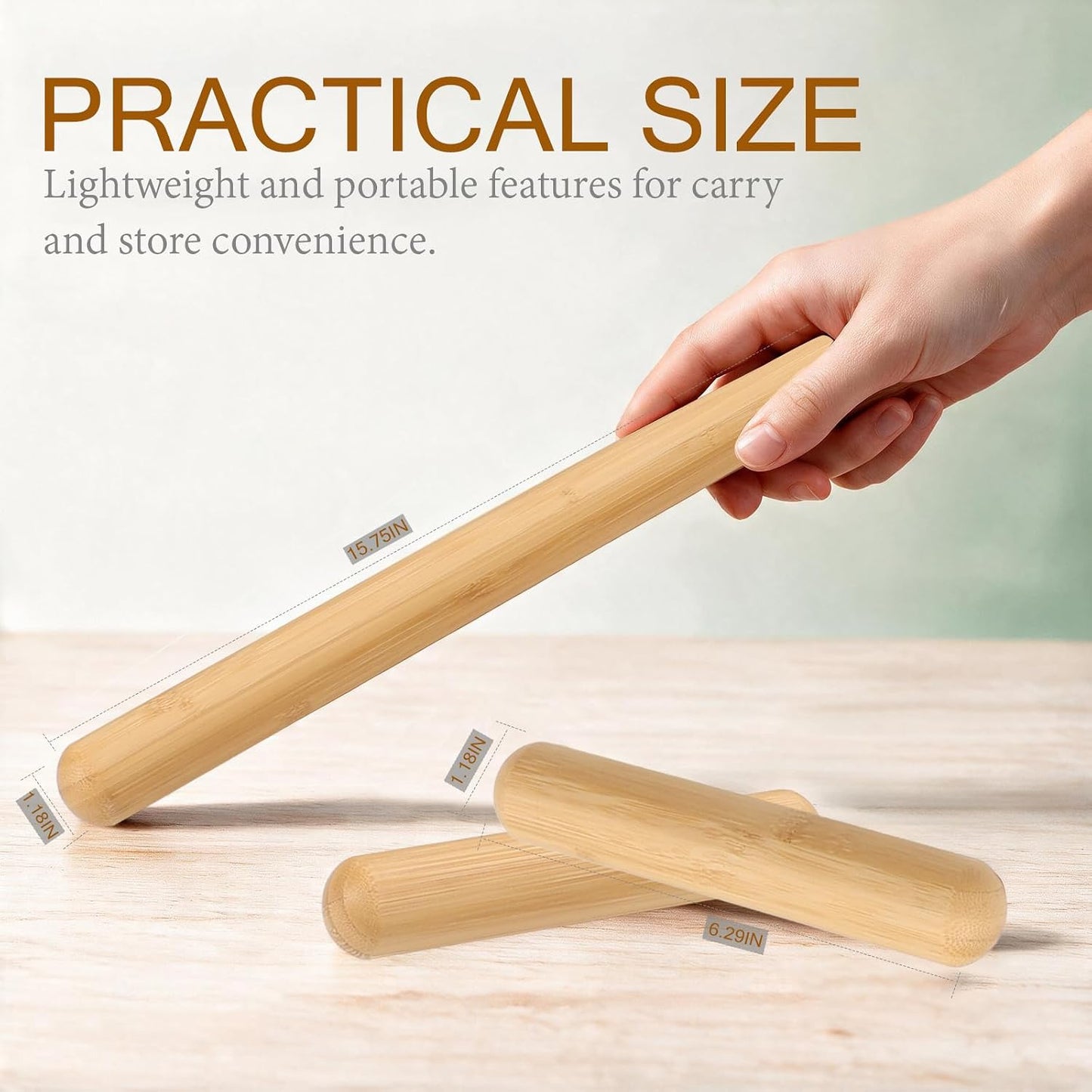 3PCS 100% Natural Solid Bamboo Massage Sticks,GuaSha Bamboo Massage Rollers for Back,Legs,Full Body,Deeply Deep Tissue Massage,Muscle Relax,Body Shaping,Portable Therapy Set(with Storage Bag)