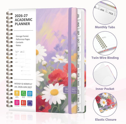 Planner 2026-2027, Weekly and Monthly Calendar Planner, JUL 2026 - JUN 2027 | A5(6.3'' x 8.5''), Hardcover, Agenda Book, Sprial Bound, Inner Pocket, Office and School Use