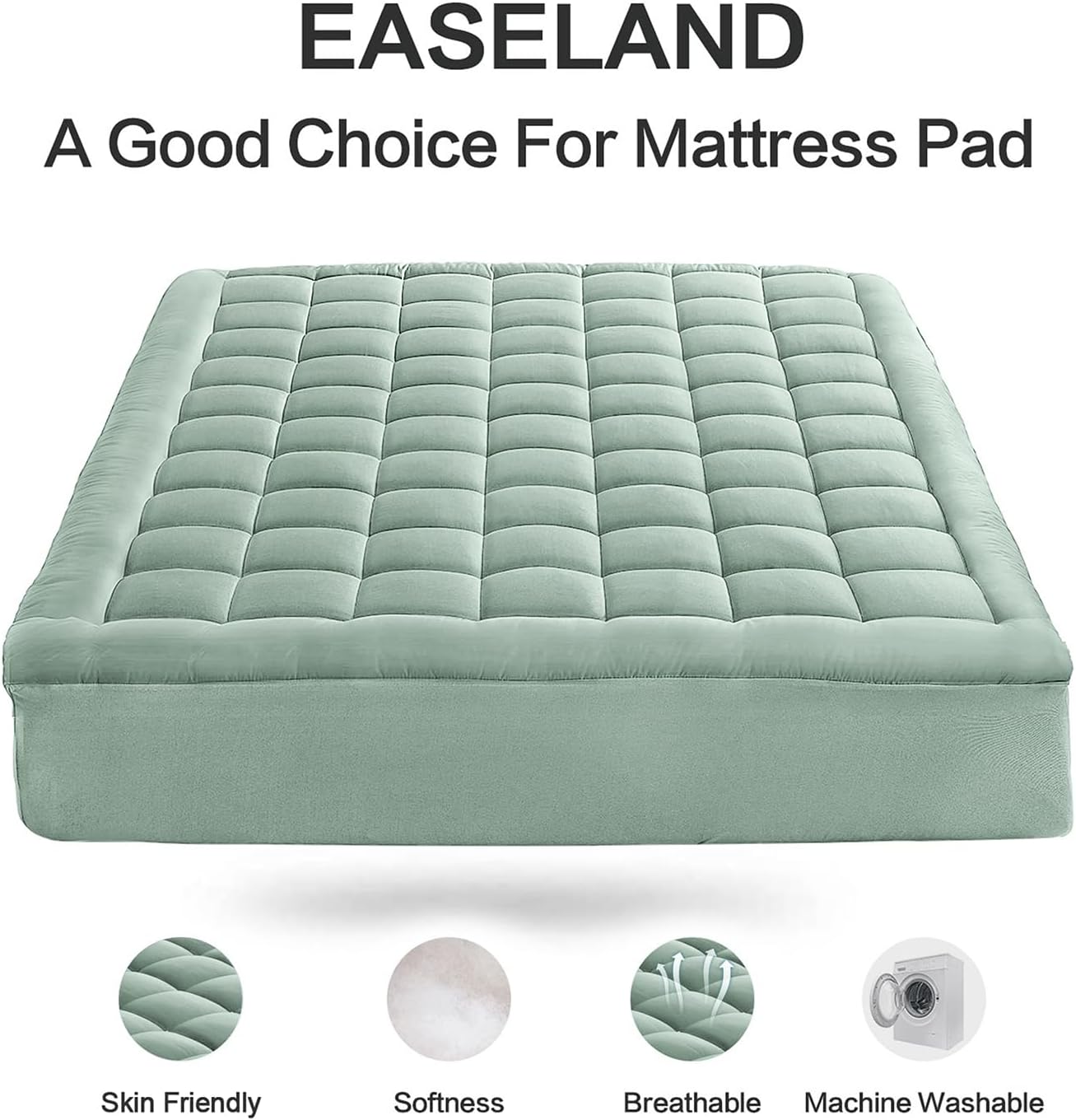EASELAND Queen Size Mattress Pad Pillow Top Mattress Cover Quilted Fitted Mattress Protector Cotton Top Stretches up 8-21" Deep Pocket Cooling Mattress Topper (60x80 inch, White)