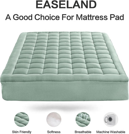 EASELAND Queen Size Mattress Pad Pillow Top Mattress Cover Quilted Fitted Mattress Protector Cotton Top Stretches up 8-21" Deep Pocket Cooling Mattress Topper (60x80 inch, White)