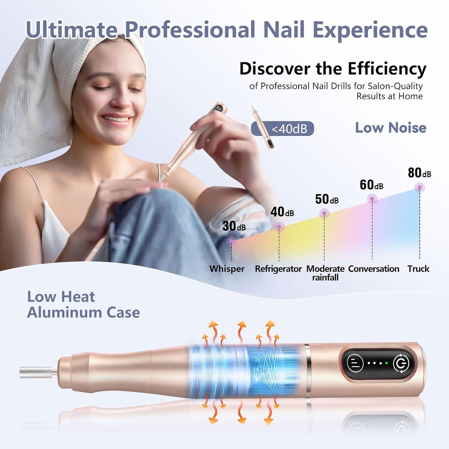 TUOBEO Cordless Nail Drill Electric Nail File Kit, Rechargeable Efile Set, Portable Acrylic Gel Nail Polish Remover Machine, Pedicure Manicure Tool, 11 Bits, 56 Sanding Bands, Salon Home, Purple