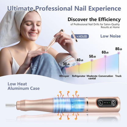 TUOBEO Cordless Nail Drill Electric Nail File Kit, Rechargeable Efile Set, Portable Acrylic Gel Nail Polish Remover Machine, Pedicure Manicure Tool, 11 Bits, 56 Sanding Bands, Salon Home, Purple
