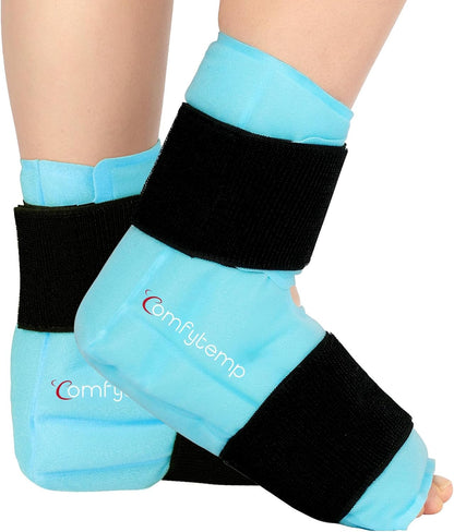 Comfytemp Ankle Foot Ice Pack Wrap for Plantar Fasciitis Relief, Ankles Brace for Sprain, Heel Spur, Swelling, Achilles Tendonitis, Cold Bag for Injuries Reusable, Hot Cold Compress, 1 Pack (Blue)