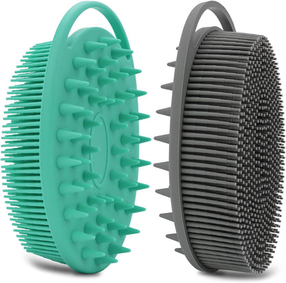 2 Pack Silicone Body Scrubber, Loofah Double-Sided Body Brush,Shower Scrubber and Scalp Massager Shampoo Brush for Sensitive Kids Women Men All Kinds of Skin (Black & Pink)