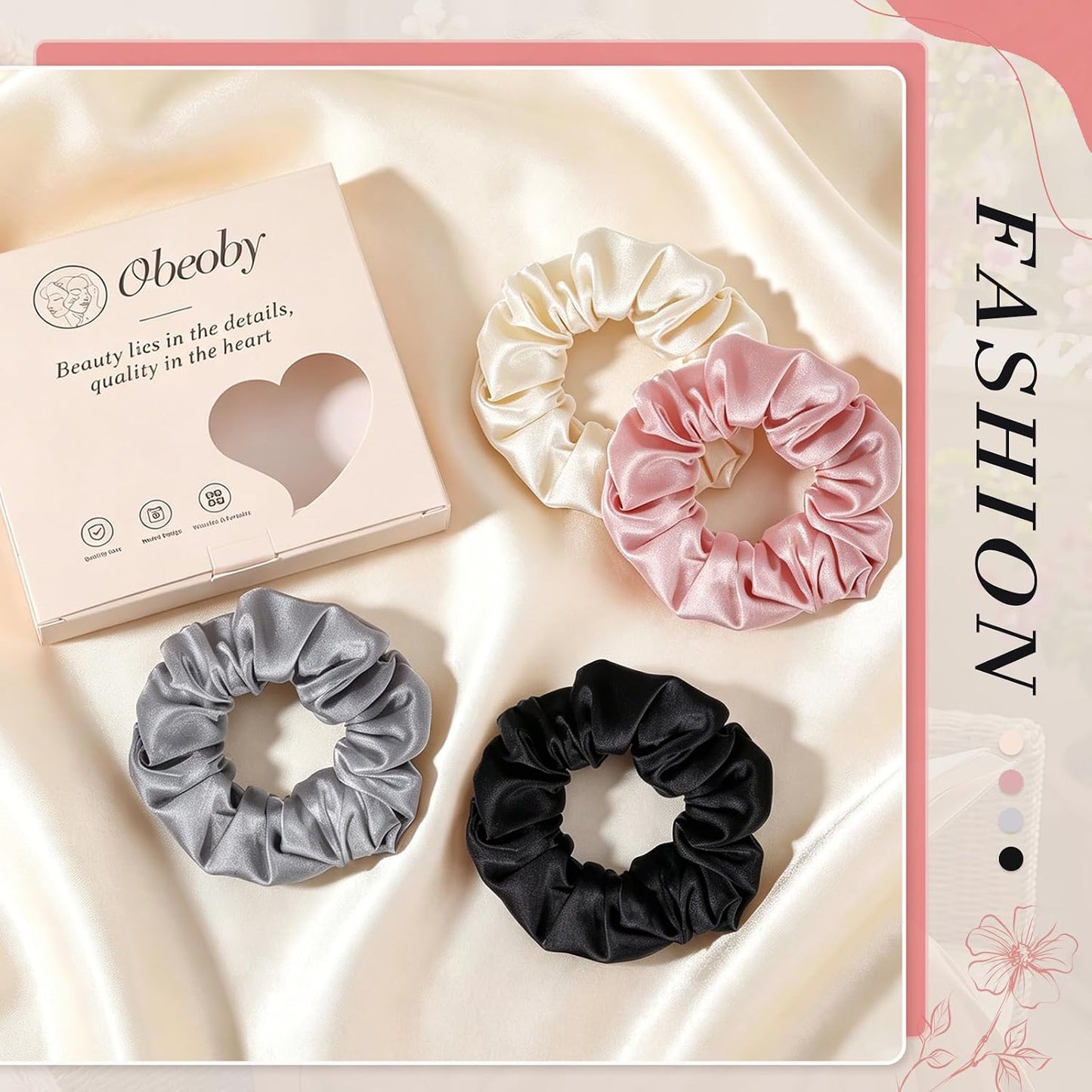 4 Pack 100% Mulberry Silk Scrunchies for Hair Sleep, No Damag Frizz Control Stylish Silk Hair Scrunchies Small Gifts for Women