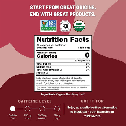 FGO Organic Red Raspberry Loose Leaf Herbal Tea, Cut and Sifted, Caffeine Free, 16oz Bulk Resealable Pouch, Packaging May Vary (Pack of 1)