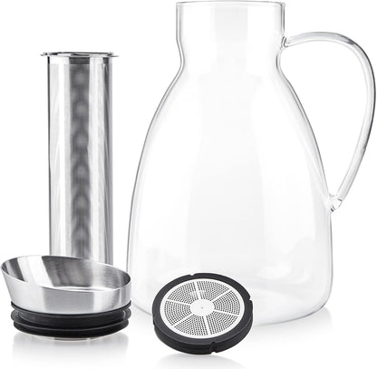 Teabloom Large Multi-Brew Glass Teapot + Kettle + Pitcher (68 OZ / 2.0 L / 8 CUPS) – Brew and Serve Hot Tea, Iced Tea, Cold Brew Tea and Fruit Infused Water – Silhouette Tea Maker