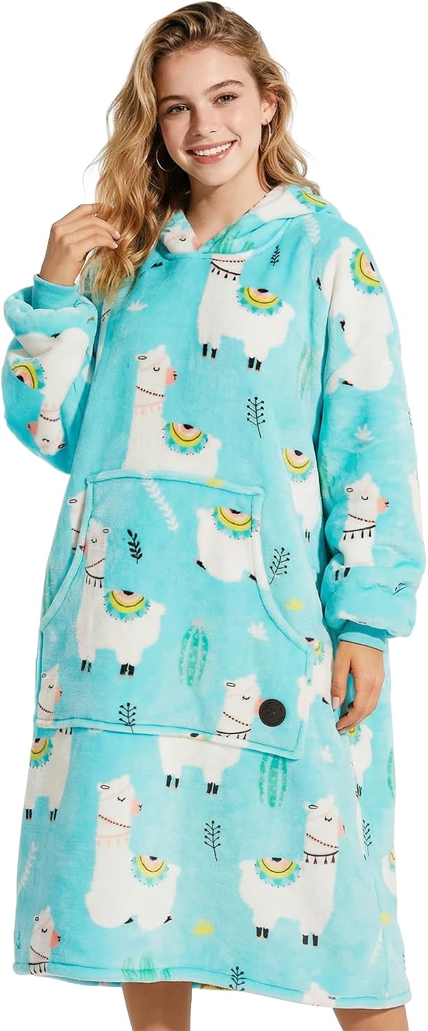 THREE POODLE Wearable Blanket Hoodie for Women, Oversized Sherpa Sweatshirt Blanket for Adults Men, Cozy Hooded Blankets, Gifts for Teen Girls Women Mom Sister