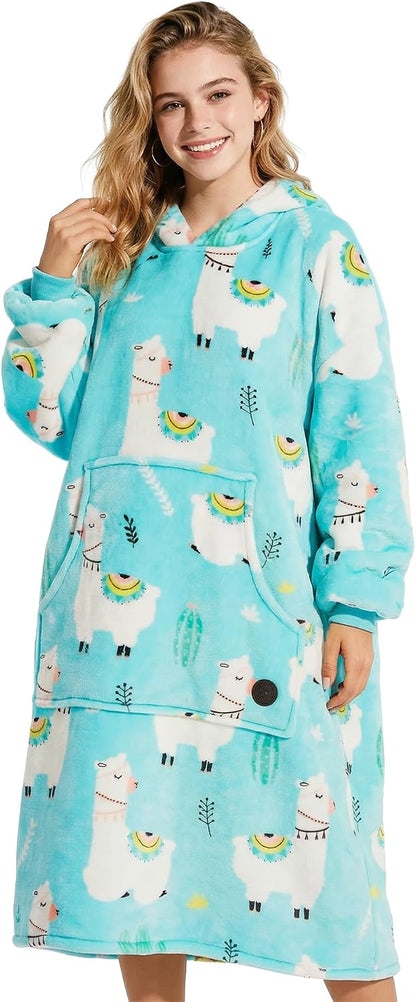 THREE POODLE Wearable Blanket Hoodie for Women, Oversized Sherpa Sweatshirt Blanket for Adults Men, Cozy Hooded Blankets, Gifts for Teen Girls Women Mom Sister