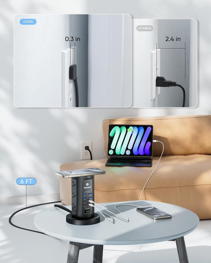 Kakyanill 115W USB Charging Station, Power Strip Tower with 9 AC 8 USB
