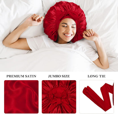 3Pcs Bonnets for Sleeping, Extra Satin Silk Bonnet for Sleeping Women with Tie Band for Curly Hair Jumbo Bonnet Braids
